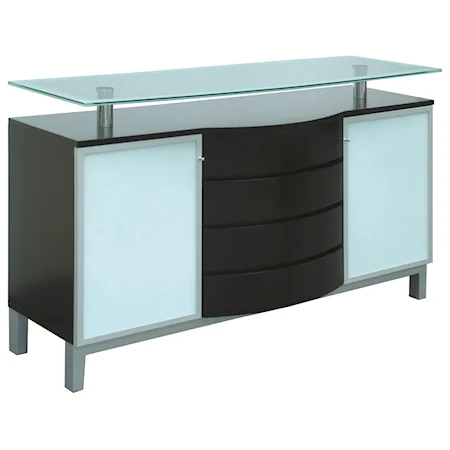 4 Drawer Buffet with Tinted Glass Doors and Raised Glass Shelf